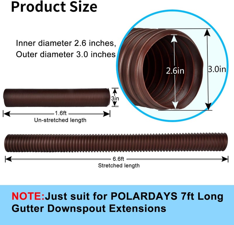 POLARDAYS 6.6ft Extra Flexible Pipe for 3 inches Downspout Extender Pipe, Inside Diameter 2.6 inches and Outside Diameter 3 inches,Drain Downspout Extender,Gutter Connector Rainwater Drainage - Image 2